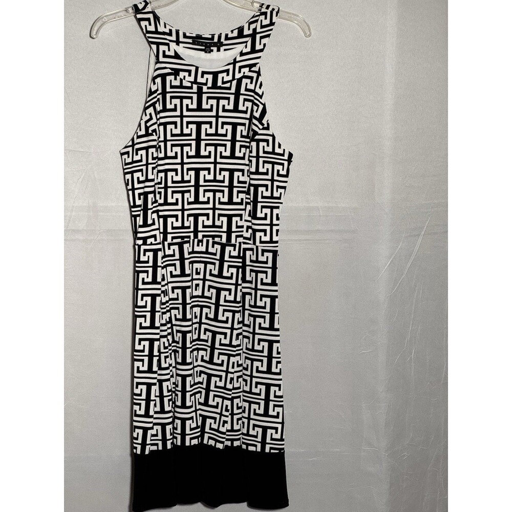 Tiana B Dress Size 8 Black White Geometric Sleeveless Fit Flare Dressy Easter